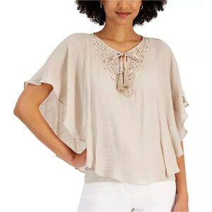 JM Collection Women Poncho Pullover Blouse Whimsical Boho Embellished PL Crochet